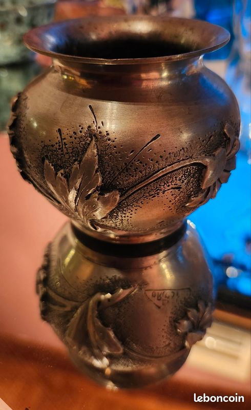 Petit vase pot ancien en étain "Ciselé Main" - Style Art Nouveau (image 5)