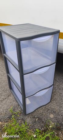 Tour De Rangement Plastique 3 Tiroirs Bleue - Meuble à Tiroirs Sur Roulettes, Fabriqué En Europe