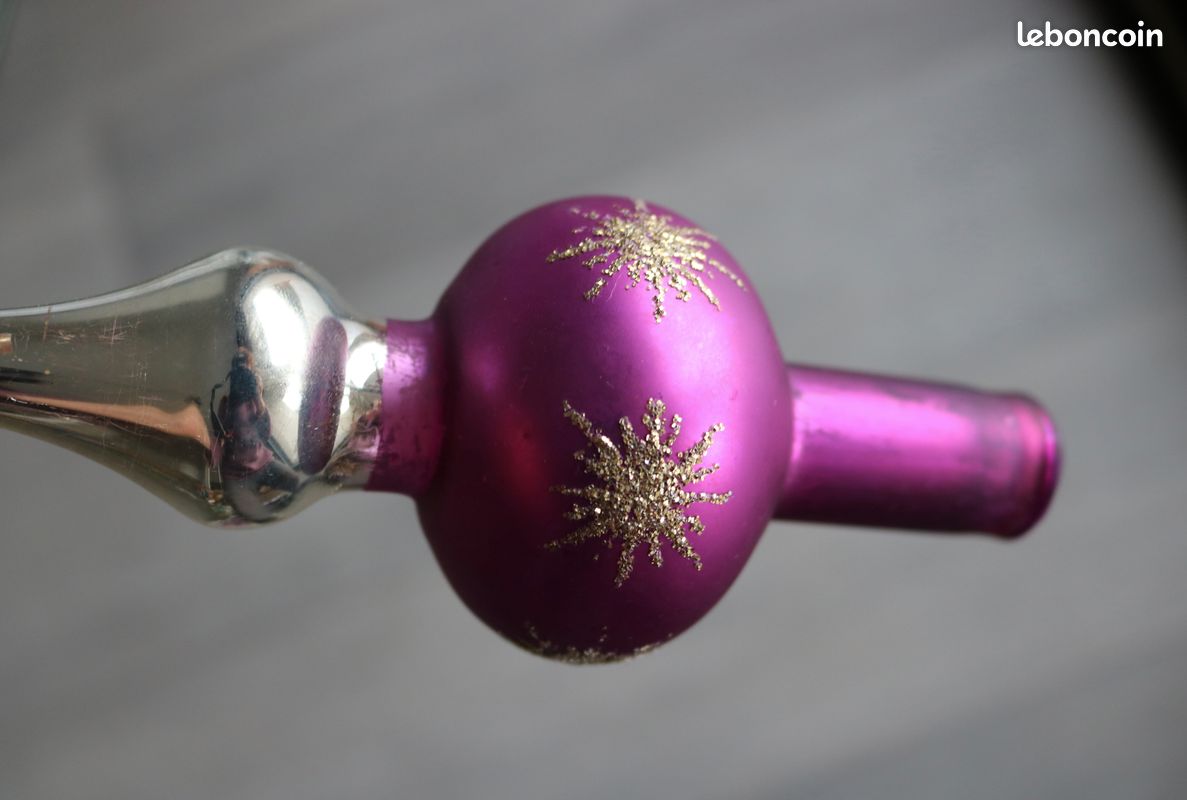 Lot 10 boules de Noël vintage en verre et d'une POINTE de sapin en verre assortie, TBE (image 4)