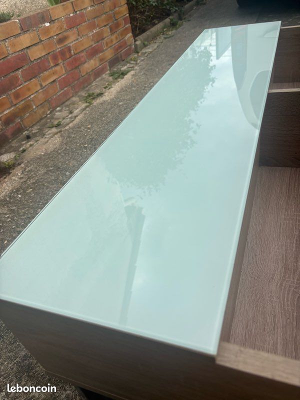 Table basse plateau relevable AZALEA verre et imitation chêne (image 3)