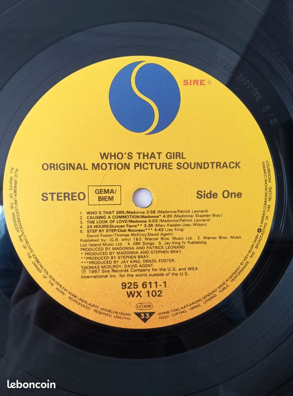 Vinyle 33t Madonna|Who's that girl (LP de 1987) (image 4)