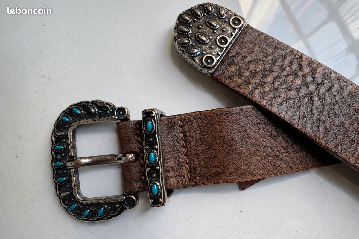 Ceinture En Cuir Daim Véritable Vert Avec Strass - Made In Italy - Neuve Sans étiquette