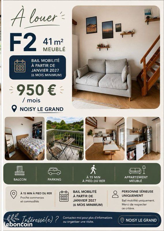 Appartement 2 pièces 41 m² · à Noisy-le-Grand · 41 m² · 950 €
