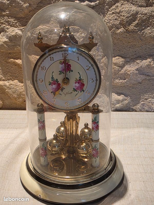 Ancienne Pendule 400 jours Silvo (Koma) - Décor Floral - Sous Globe (image 6)