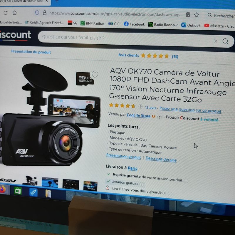 AQV OK770 Caméra de Voitur 1080P FHD DashCam Avant Angle 170
