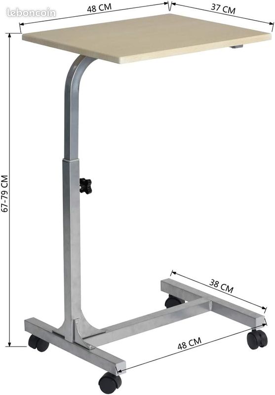 Table de Lit Mobile et Ajustable â Support PC Portable sur Roulettes â Hauteur RĂ©glable 67-79 cm â Plateau ChĂȘne et Structure MĂ©tal â Compact & Ergonomique (image 2)