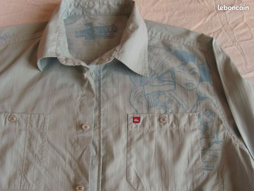 Chemise Homme Vintage Quik Silver XL Rayures Noir Et Blanc - Coton - Occasion Bon état