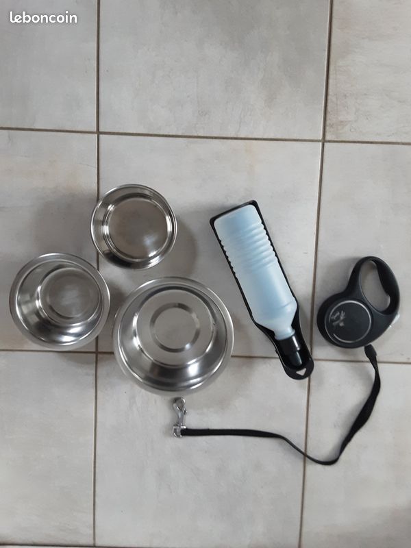 Lot gamelles inox, gourde et laisse (image 1)