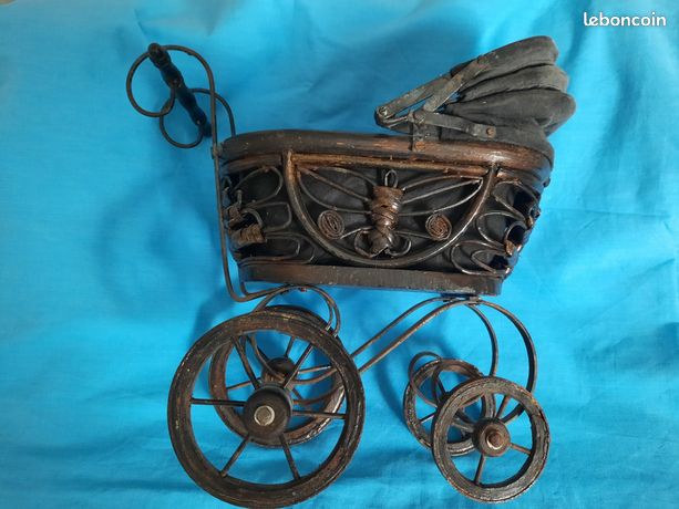Ancienne Poussette Pour Poupée – Style Victorien / Landau – Bois Et Métal – Vintage