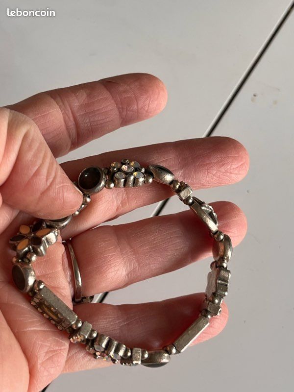 Petit bracelet métal argenté émail et strass (image 8)