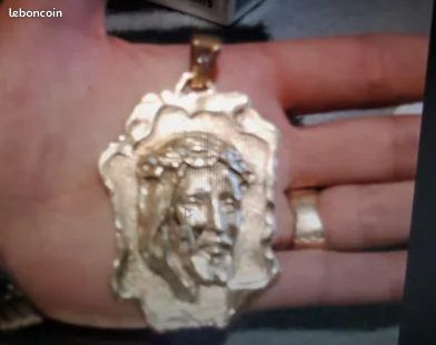 TBelle Plaque Pendentif Tete De Christ TTor Massif 18K-70Grm (image 2)
