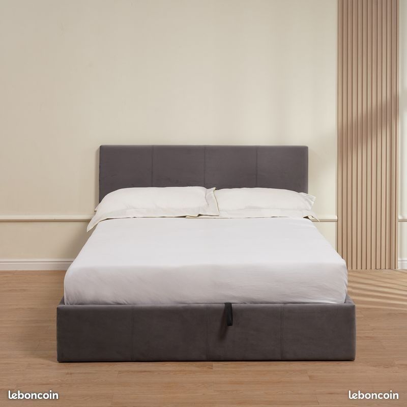 Lit avec Coffre velours bastien Noir beige Gris 140x190​⁬⁬‍‍‍⁮‍​⁯⁭⁢⁬​⁪ (image 6)