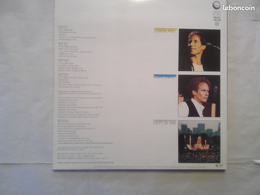 Double 33 T Vinyle "SIMON AND GARFUNKEL" " THE CONCERT IN CENTRAL PARK" (image 2)