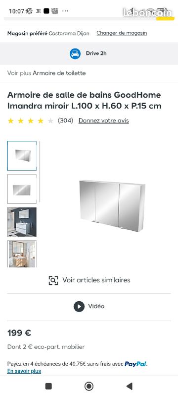 Armoire de salle de bains GoodHome Imandra miroir L.60 x H.60 x P.15 cm