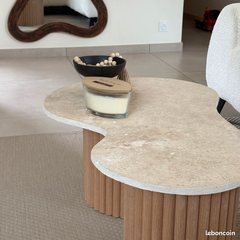 Table basse travertin et bois (image 4)