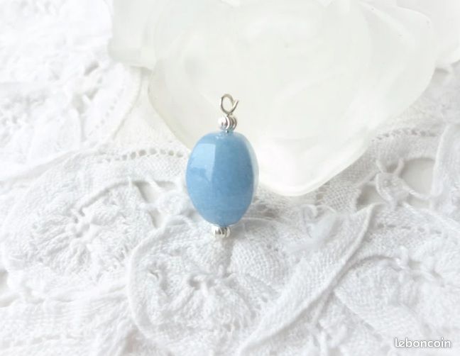 Collier En Aigue-Marine Naturelle 100% - 180 Carats - Monture Argent Massif 925 - Longueur 45 Cm - Pendentif Marquise