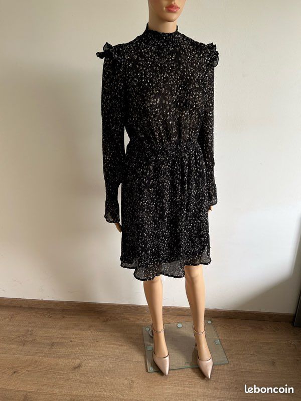 Robe noire et beige à manches longues Femme 9 taille XS jamais portée (image 4)