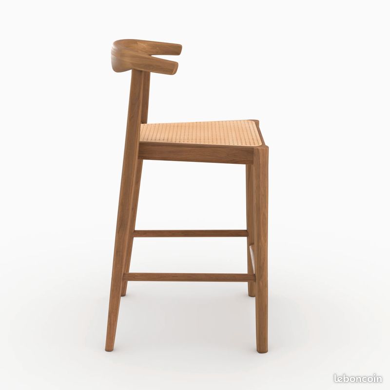 Lot de 2 chaises pour îlot central 64 cm en teck vernis et cannage NEUVE (image 4)