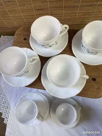 Set De 5 Assiettes Plate Arcopal Veronica Myosotis Fleur Bleu Vintage Imgx2000 512