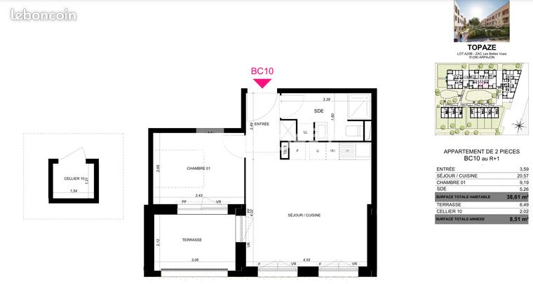 Appartement 2 pièces 39 m²