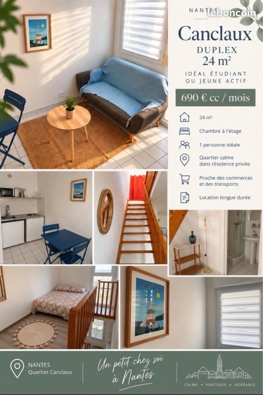 Appartement 2 pièces 24 m² · à Nantes · 24 m² · 690 €/mois