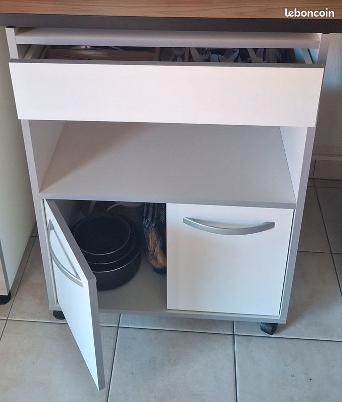 Meuble cuisine micro-ondes blanc gris (image 4)