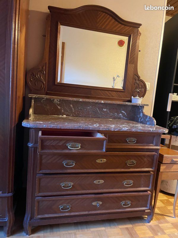 Commode ancienne avec miroir et plateau en marbre – fin XIXe prix à définir (image 2)