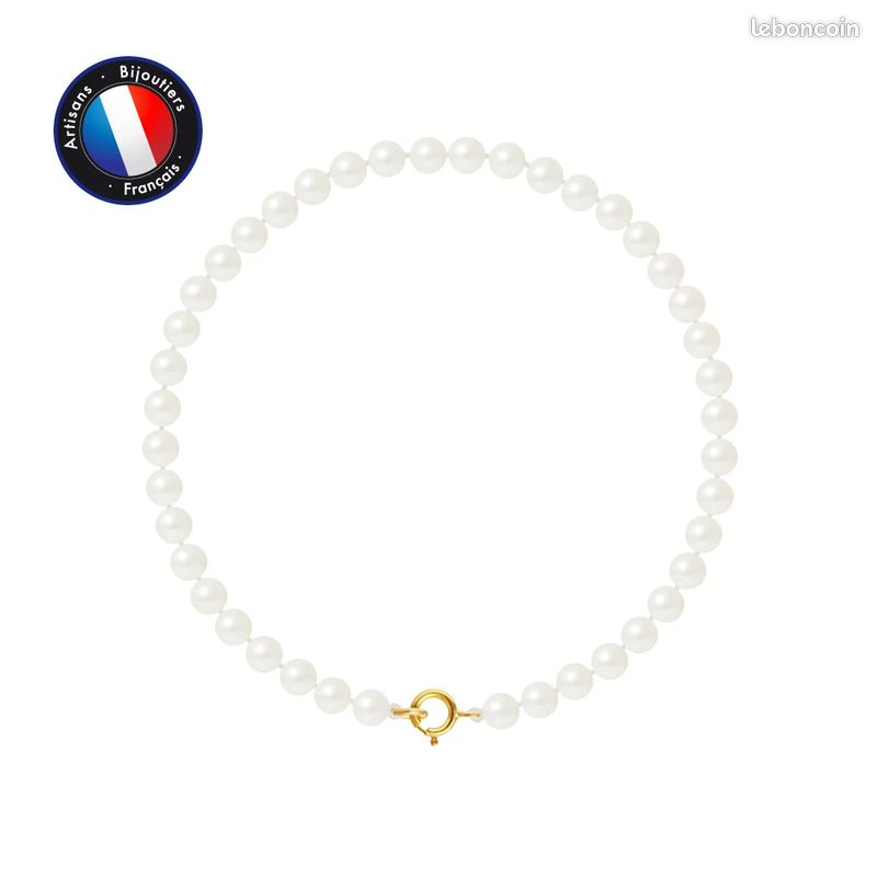 Bracelet - Perles de Culture d'Eau Douce Ronde 4-5 mm Blanc- Bijou Femme - Or Jaune (image 1)