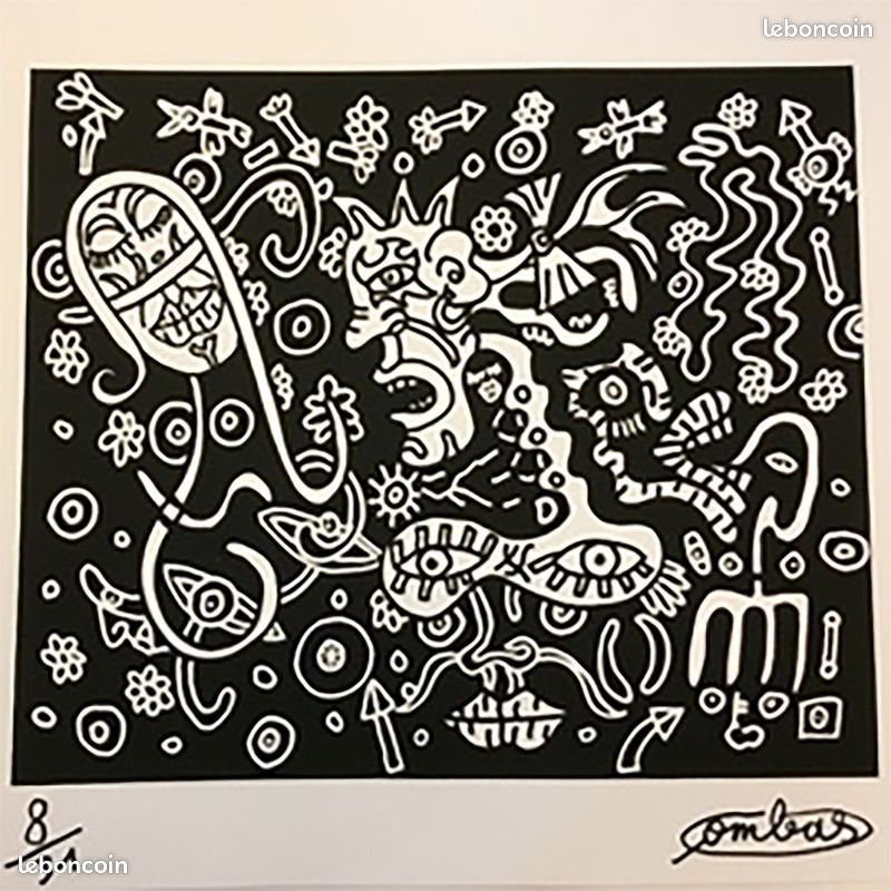 Robert COMBAS - Homme sauvage, 1990 - Sérigraphie et dessin original signé - Art contemporain