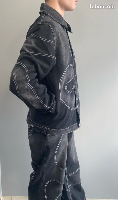 Veste En Jean Grise Vintage - Style Streetwear Y2K Années 2000 - Taille XL