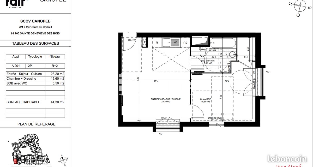 Appartement 2 pièces 44 m² · à Sainte-Geneviève-des-Bois · 44 m² · 810 €