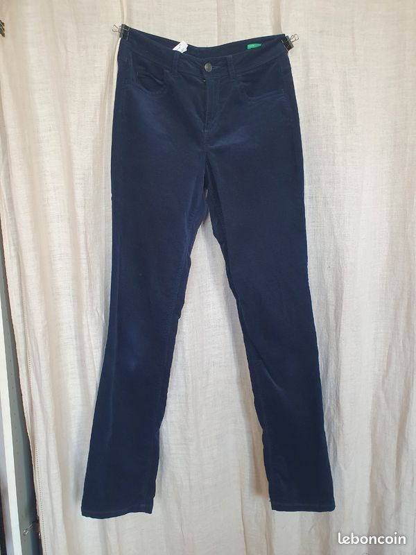 Benetton jean velours bleu marine pantalon milleraies cotelé S 36 (image 1)