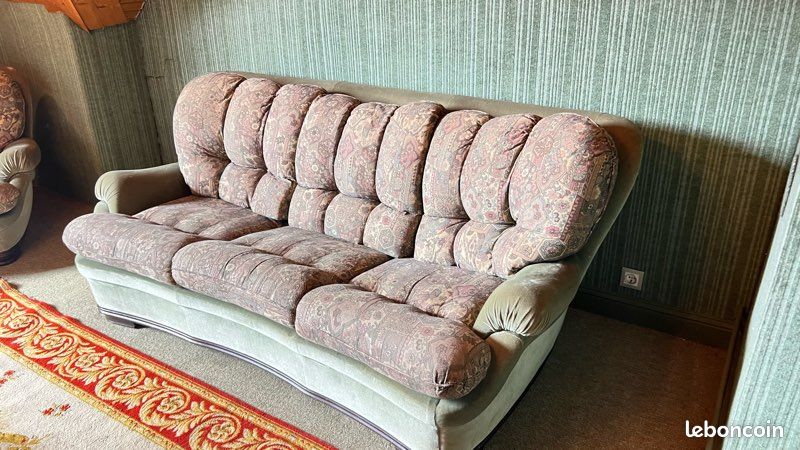 Canapé convertible 2 places + 2 fauteuils assortis – Tissu fleuri vintage (image 5)
