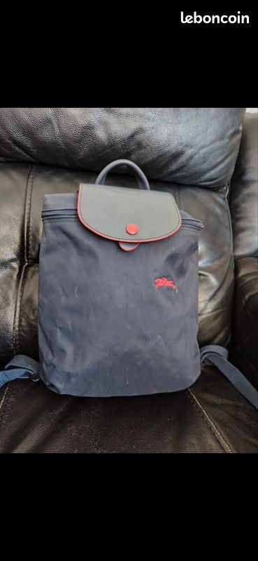 Sac à dos Longchamp pliage authentique club navy bleu marine et rouge (image 1)