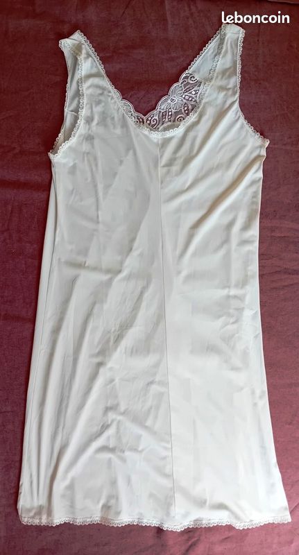 Combinaison Et Fond De Robe Vintage Dentelle – Femme Taille 48 – Blanc – Neuf Avec Défauts