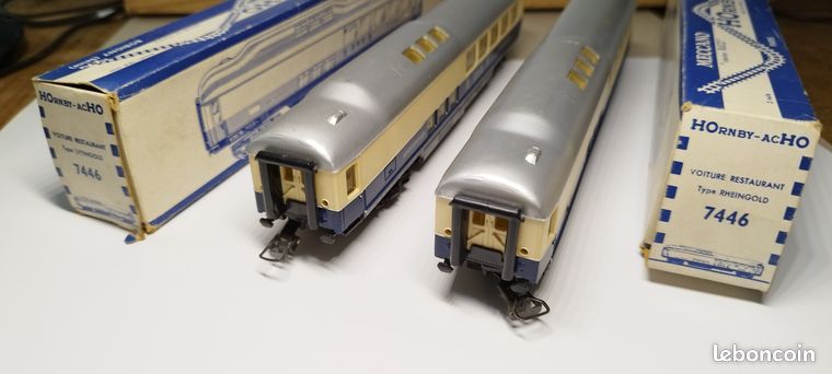 3 Voitures Hornby HO - Voitures Voyageurs Restaurant DB Rheingold - Réf 7446 - Occasion