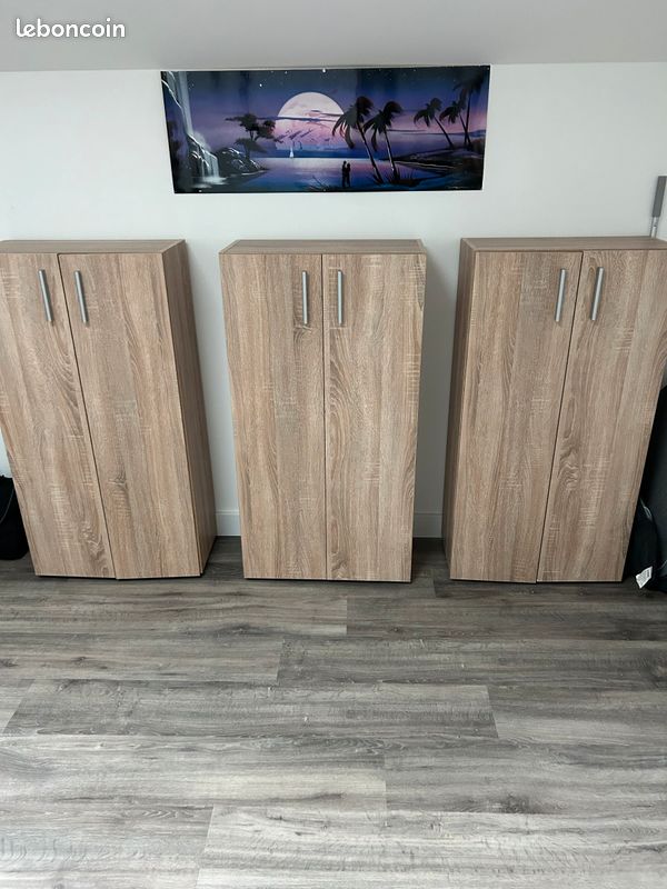 Armoire avec Portes 115,5 x 60 x 30 cm Meuble de Rangement Vela chêne 3 Niveaux pour Salon Bureau Chambre (image 1)
