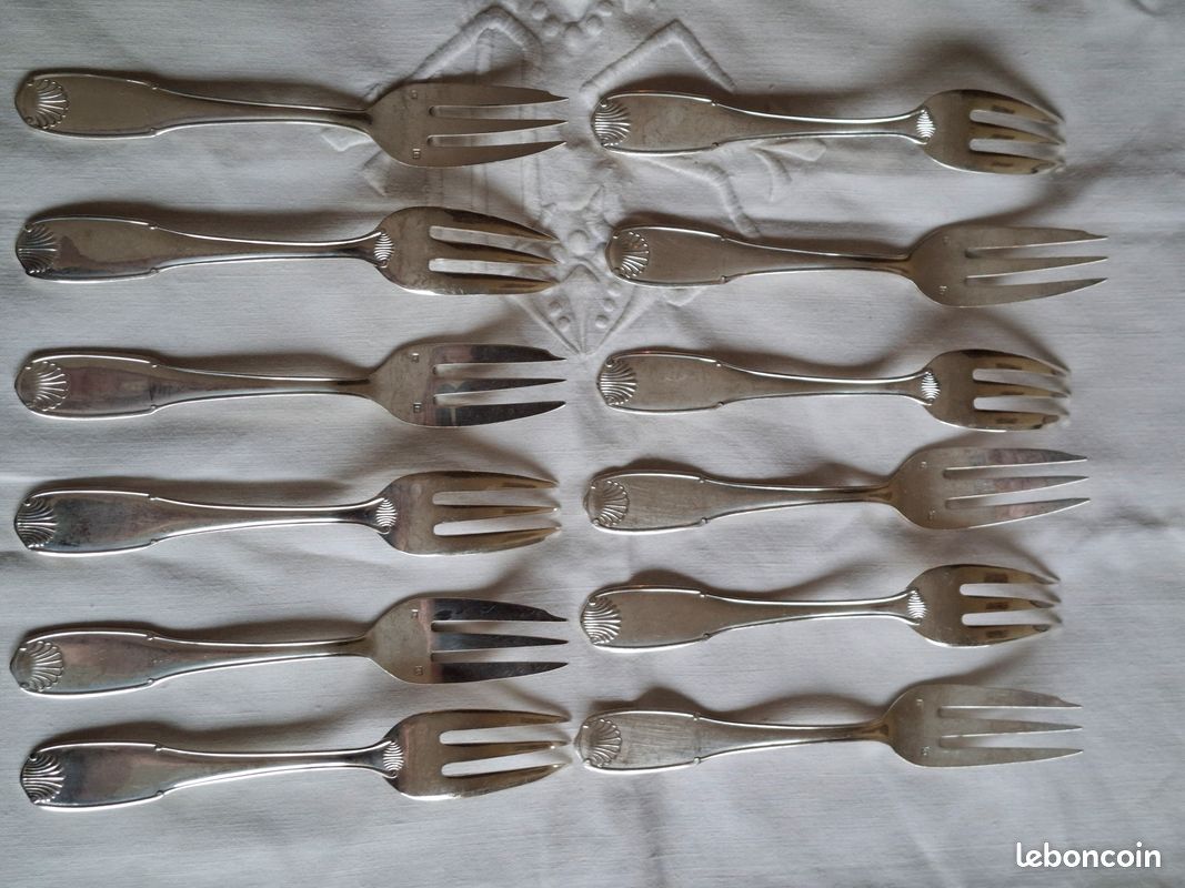 12 fourchettes à gateaux métal argenté Argental filets 14,8cm