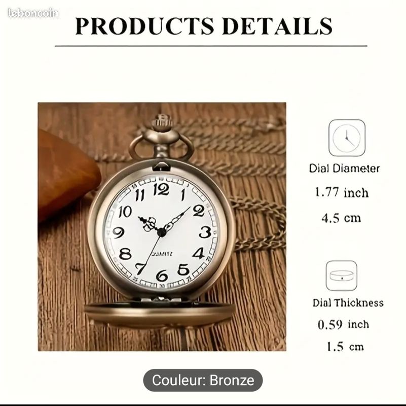 Montre de poche vintage en cuivre à quartz, cadran rond en alliage ajouré, affichage de la date par aiguille, mode d'entraînement électronique (image 2)