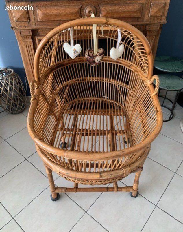 Ancien couffin berceau poussette en rotin / osier vintage (image 7)