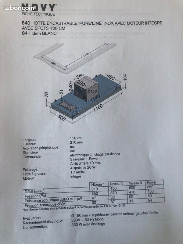 Hotte aspirante NOVY 840 (image 5)