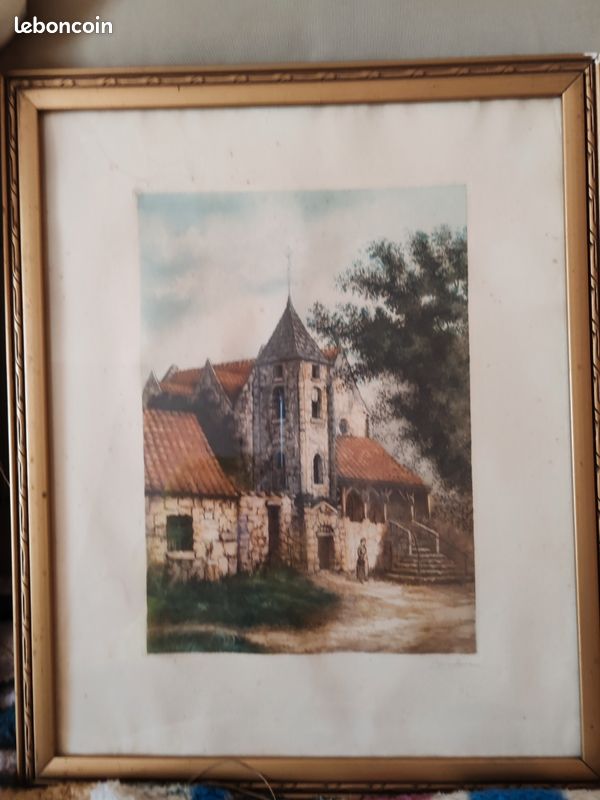 2 gravures anciennes (eaux-fortes) signées Combrier – scènes de village (image 2)