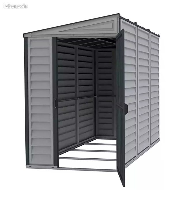 Abri de Jardin PVC Adossable Gris Abri PVC Monopente + Kit Fondation (image 2)