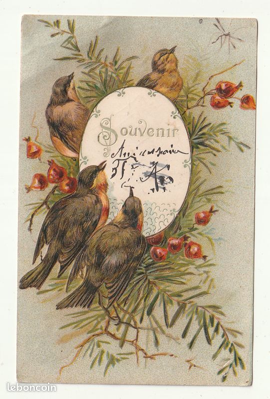 Carte Postale Ancienne . Fantaisie Embossée . Oiseaux . Fleurs (image 1)