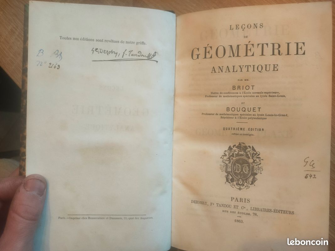 E46 – Leçons de Géométrie Analytique – Briot & Bouquet – Dezobry, Tandou et Cie (image 3)