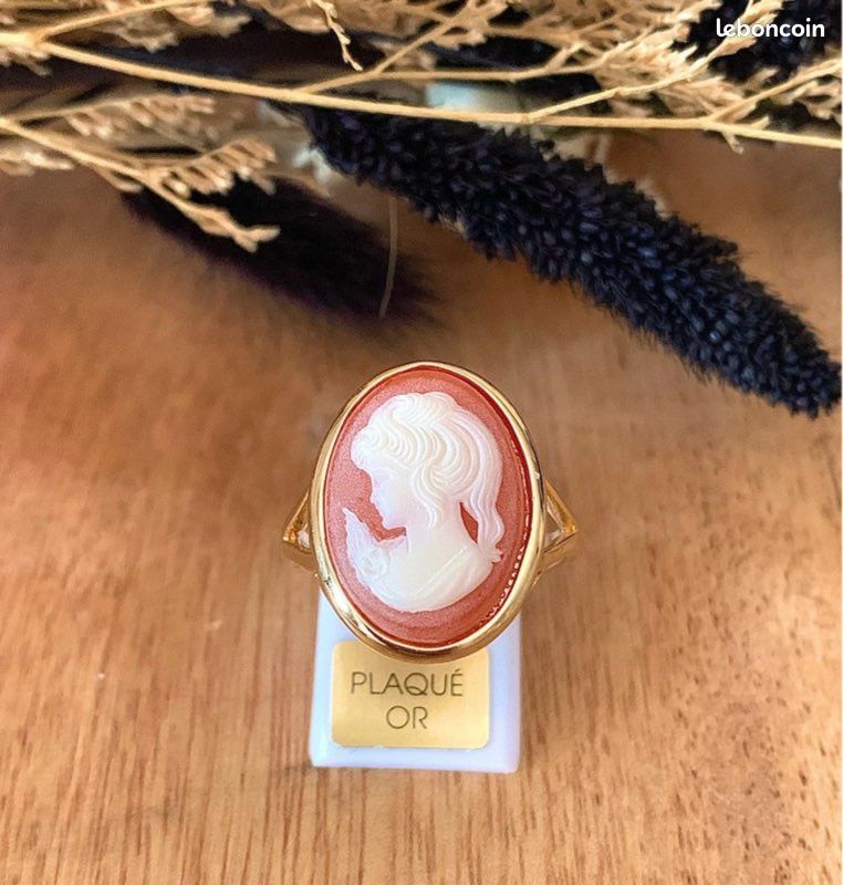 Bague Chevalière Camée Rouge - Plaqué Or 18 Carats - Tailles 50 à 60 - Bijouxia - Neuf Avec étiquettes