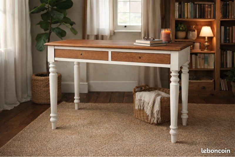 Bureau ancien bois & blanc – esprit campagne chic (image 2)
