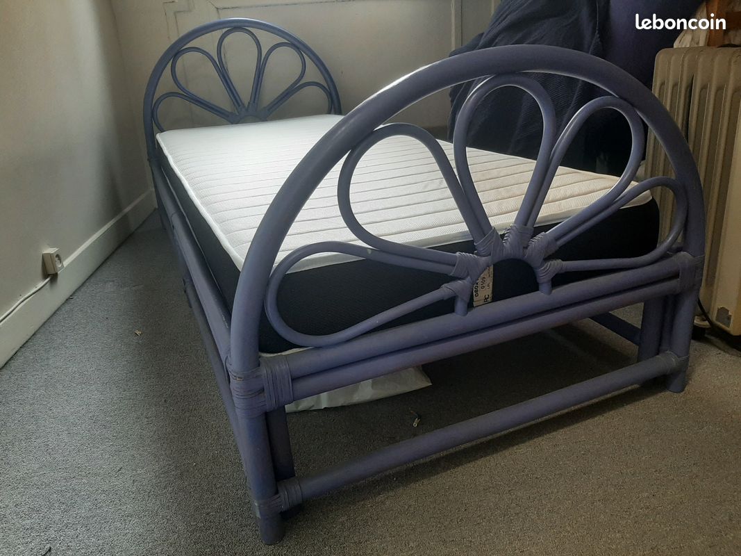 Lit 1 personne en bambou avec matelas (image 1)