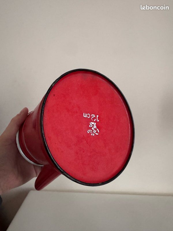 Théière vintage émaillée rouge (image 7)