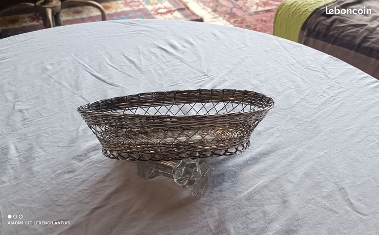 Panière à Pain Longue En Métal Argenté Vintage – 34x15cm – Rare Et Déco